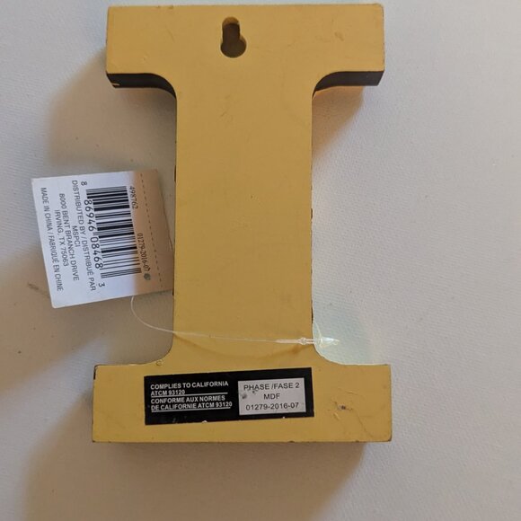 NWT Rustic Yellow Block Letter 'I' Wooden Sign Farmhouse Ashland Home Wall Decor - Picture 4 of 6